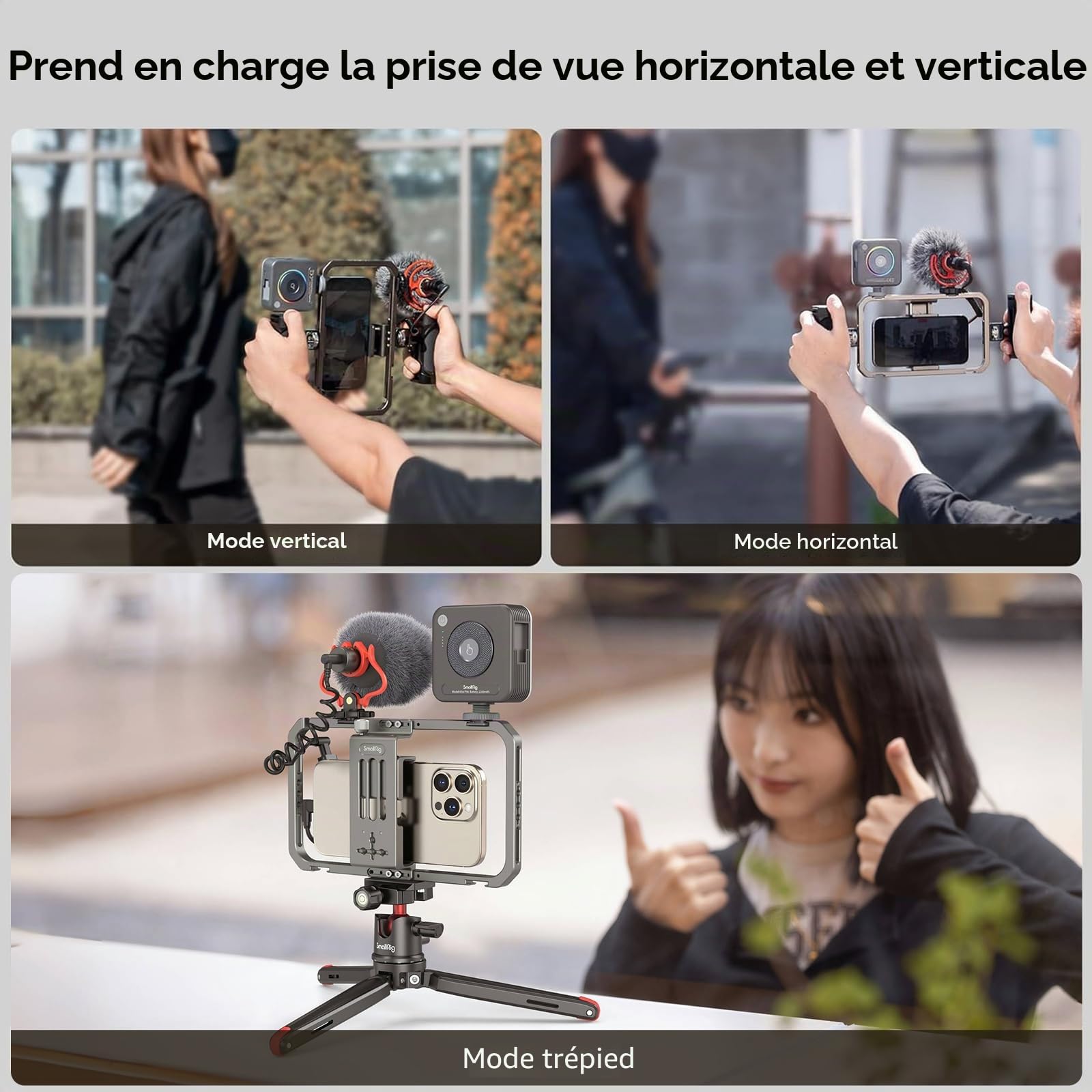 SMALLRIG Kit de Montage Vidéo avec Poignée Smartphone Video Rig avec Lumière Vidéo, Microphone et Trépied en Alliage d'Aluminium pour Tiktok et Youtube Vlog, pour Mobile Video Maker - 3384D