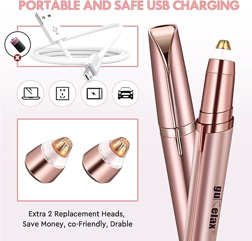 Miniatura 5 de Recortador de cejas para mujer, removedor de vello de cejas recargable, afeitadora eléctrica sin dolor con 2 cabezales de repuesto, depiladora de