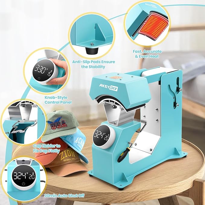 Prensa Térmica Automática AKEYDIY para Gorras y Camisetas, Sublimación miniatura 7