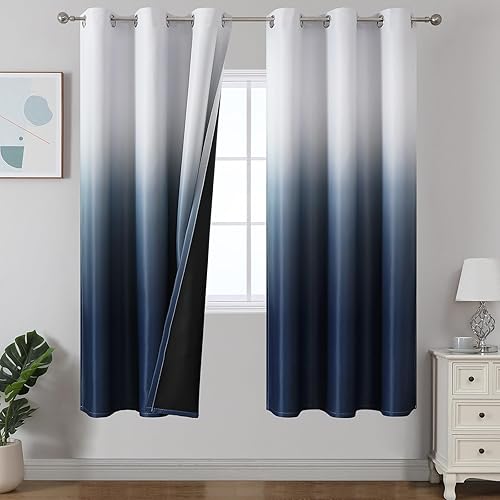 Miniatura 57 de Estelar Textiler Cortinas Opacas con Degradado para Sala de Estar de 84 Pulgadas de Largo, Cortinas de Ojales Ombré con Aislamiento Térmico de Gris