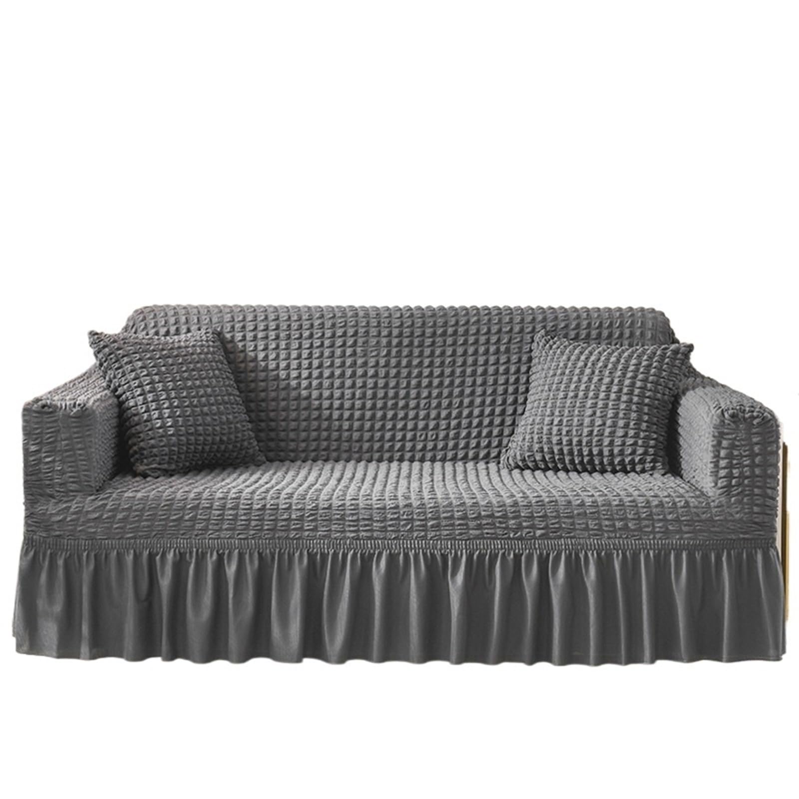 SUBLXPoten Sofa Cover with Skirt Skirt 1/2/3/4 Seater Sofa Cover 90-300cm Full Package Single Universal Elastic Slipcovers(Grey,2 Seat (145-185cm))