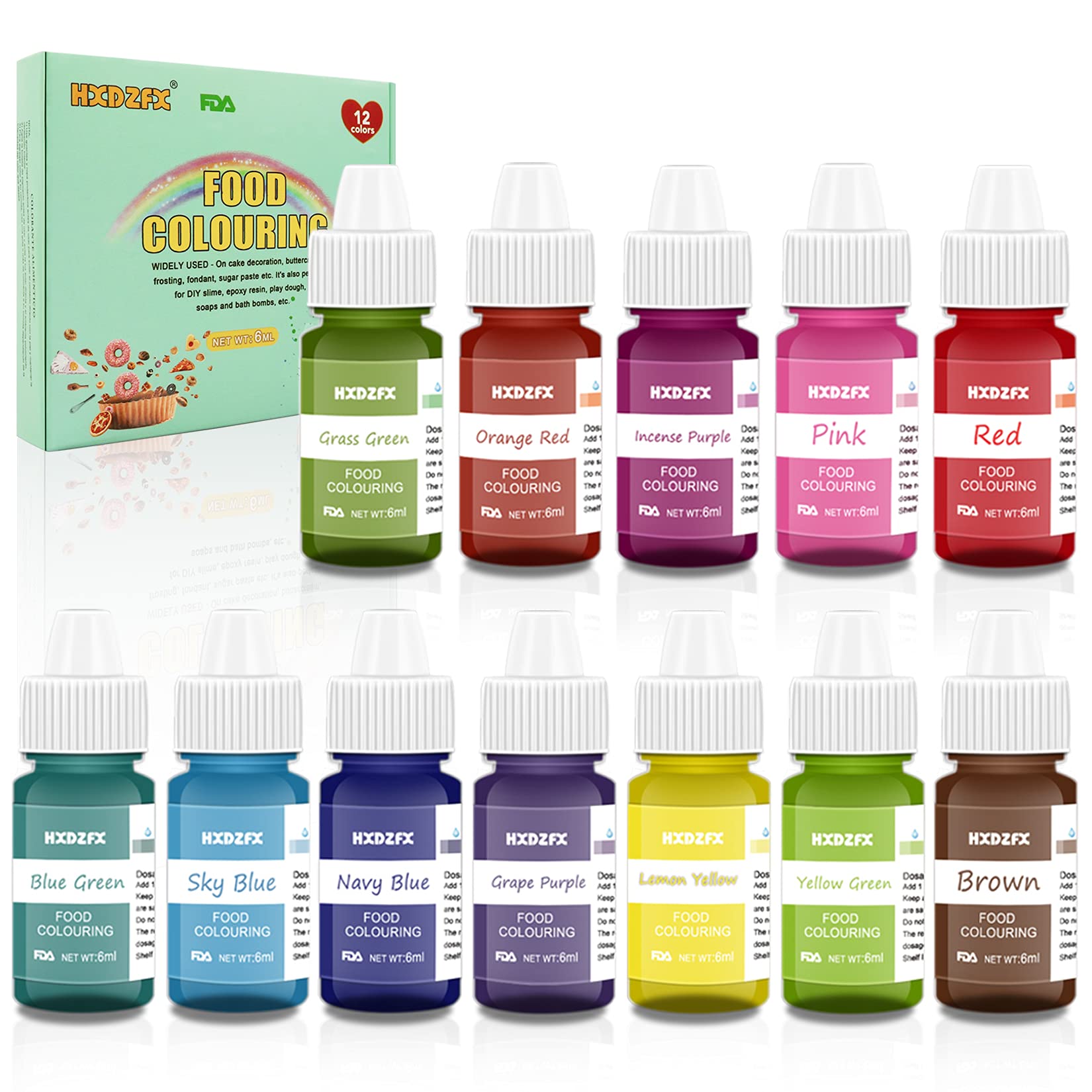 Food Colouring 12 Colours x 6ml Food Dye Concentrated Liquid Cake
