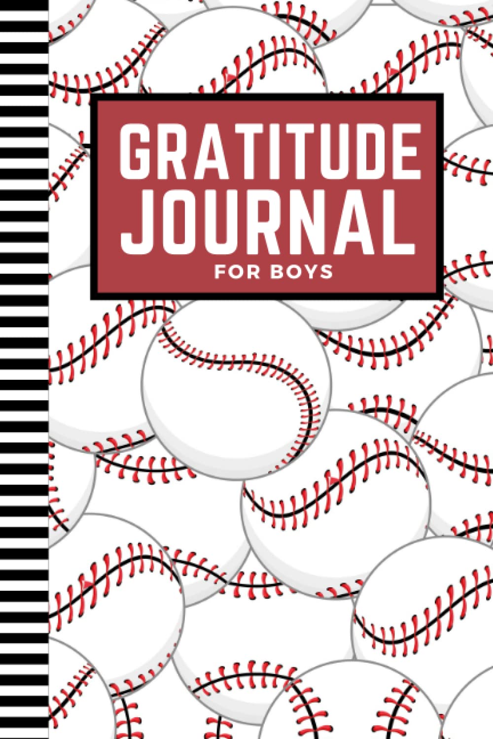 Gratitude Journal For Boys: 6x9 Mindfulness Diary - Quick, Easy, Fun / Red White Baseball Pattern Theme / 6-Month of Daily Templates With Prompts / Gift for Kids Children Teens / Ages 8 - 12 / 10 - 15