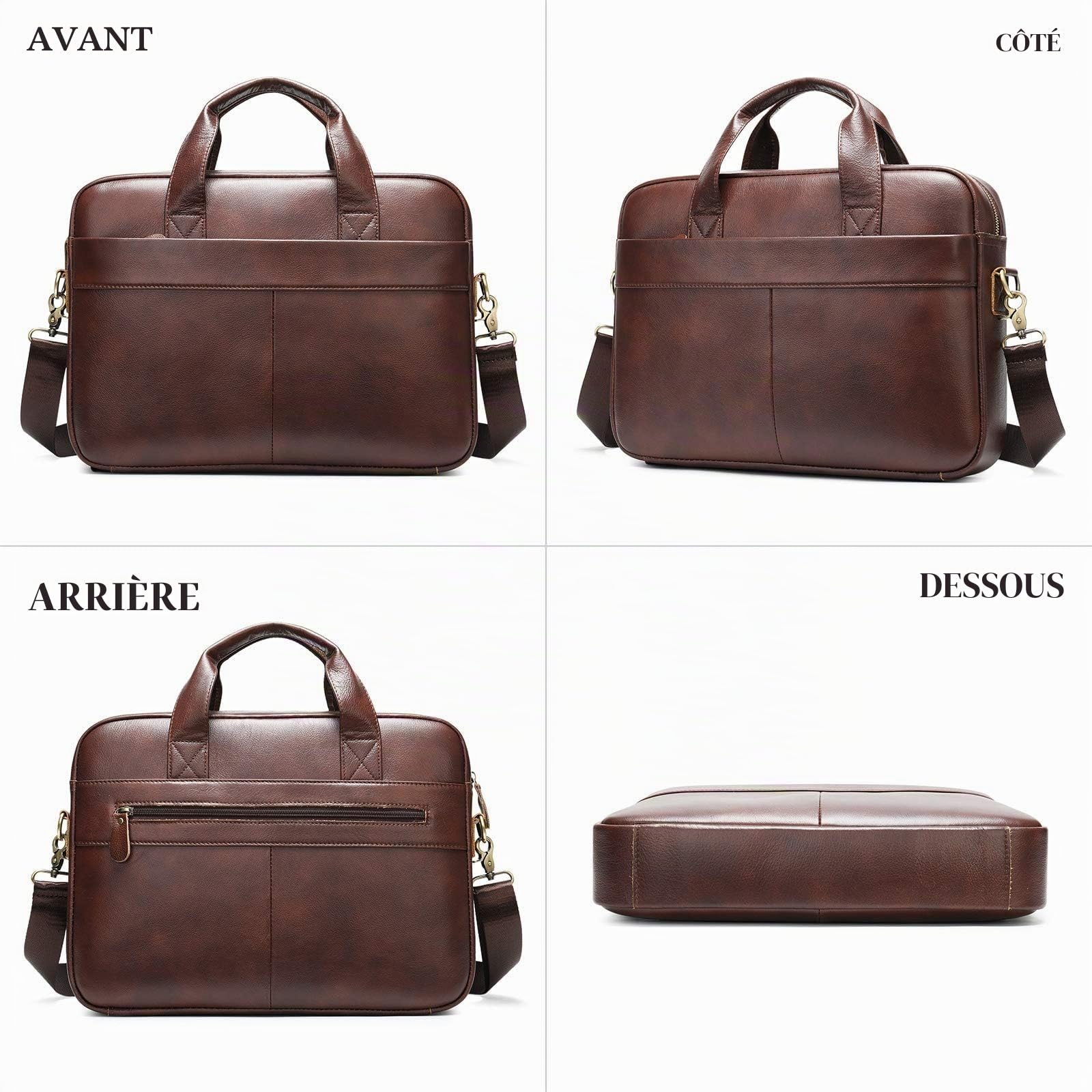 VINBAGGE Sac Business Mallette Homme Cartable Sacs Business en Cuir Véritable 14 Pouces Porte Document Sac de Messager Sac à Bandoulière d'affaires