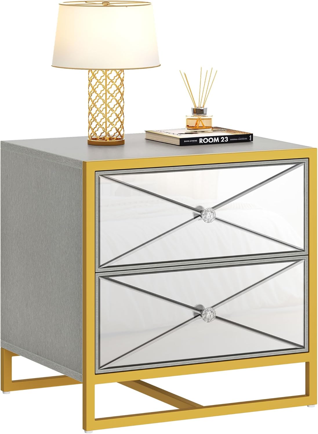 DWVO Nightstand with 2 Drawers, Mirrored Night Stands for
