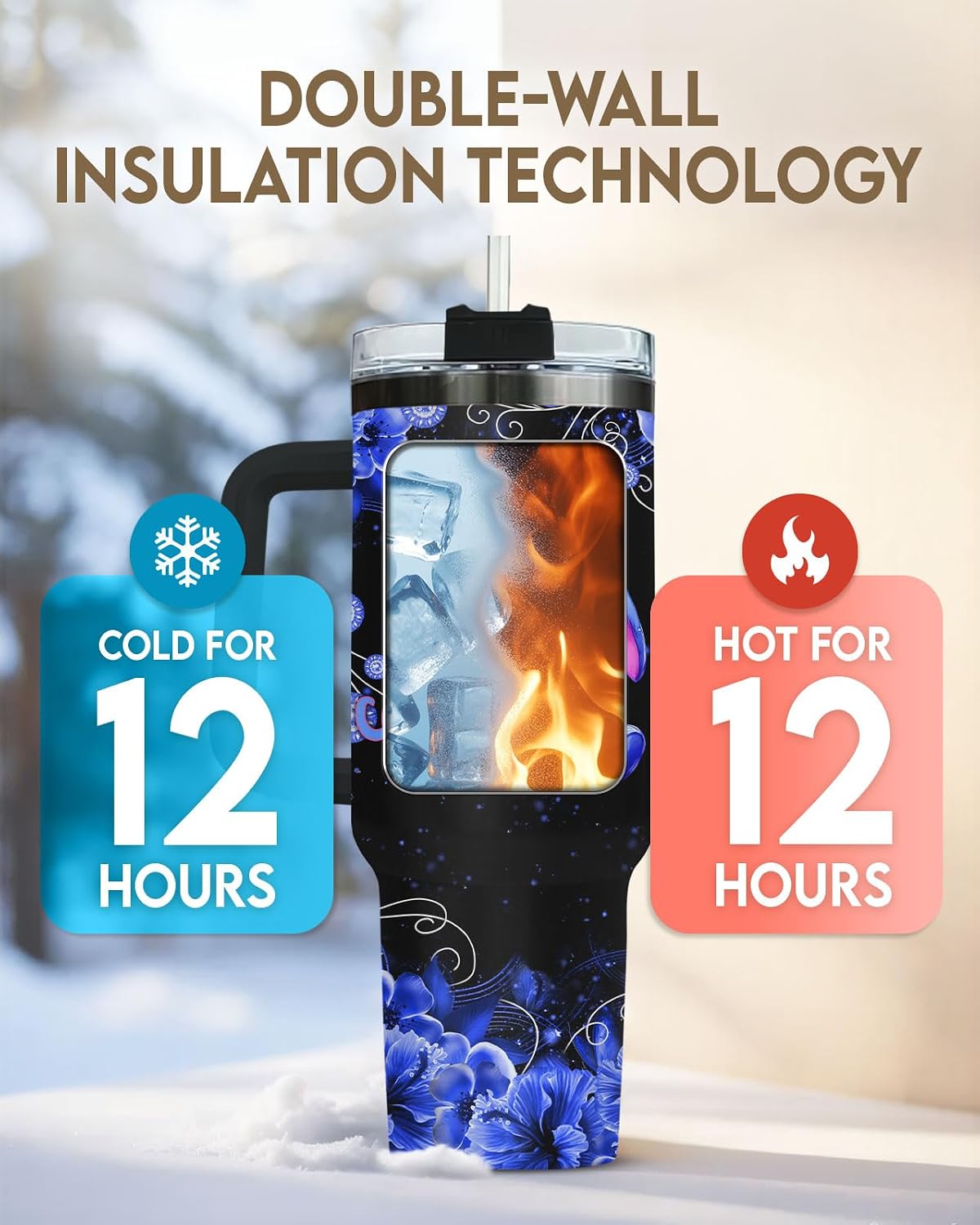 40oz Tumbler with Handle and Straw Insulated Travel Mug image 4