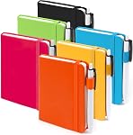 feela Pocket Mini Notebooks Bulk, Small Cute Memo Notepads Hardcover College Ruled Lined Journals with Pen Holder for School Business Work, with 6 Black Pens, 3.5”x 5.5”, 6 Pack, A6, Mild Colors
