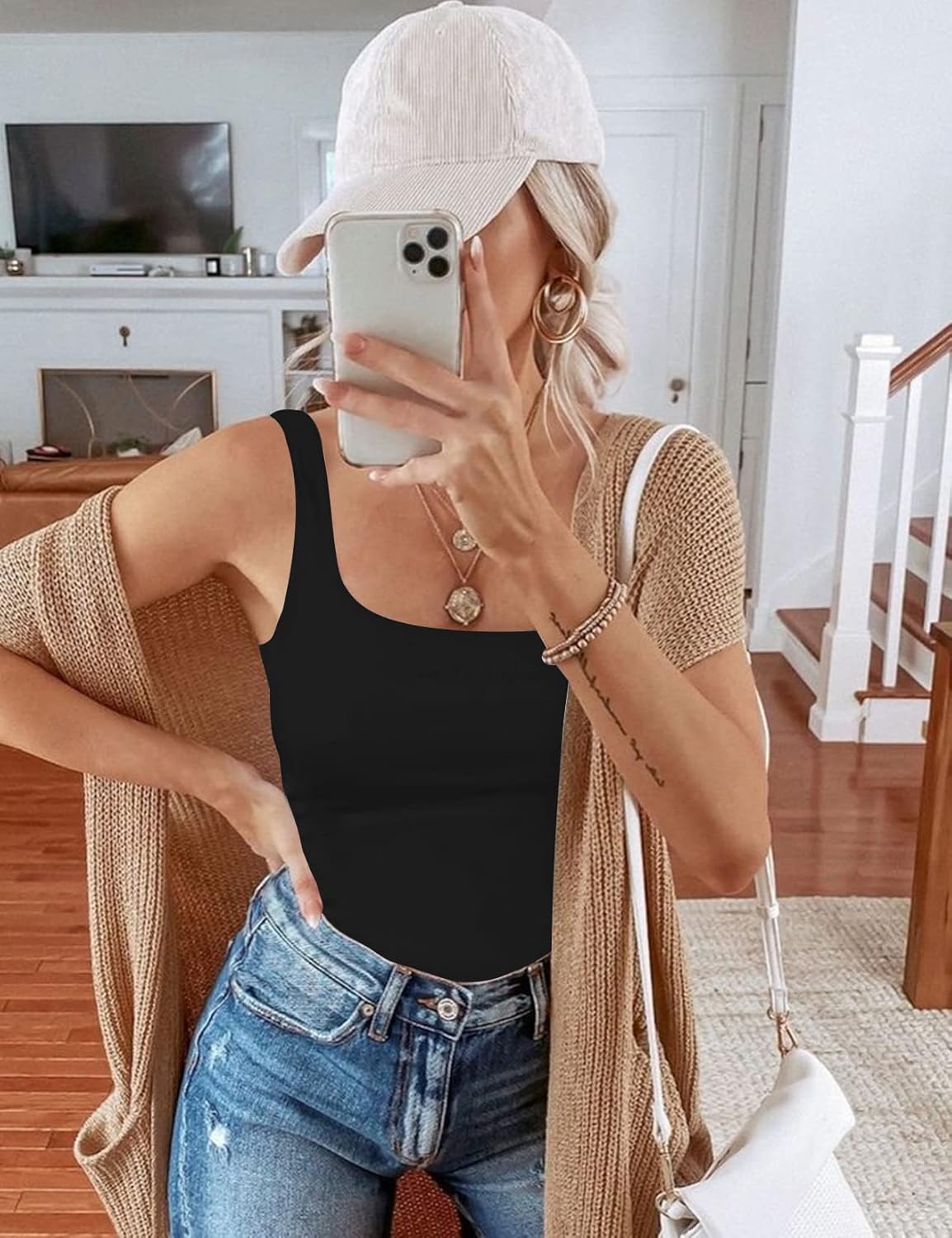 Chunpin Women's Square Neck Sleeveless Bodysuit Tank Top Body Suits Thong Bodysuits Outfits - Image 6