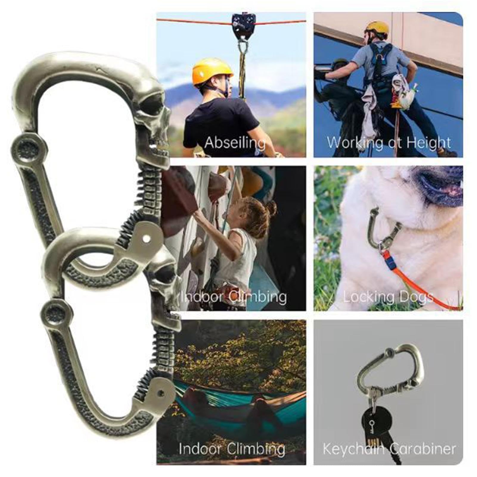 Nieuwe doodskop-karabijnhaak, metalen karabijnhaak voor sleutels, gothic doodshoofd-sleutelhanger, creatieve roestvrije sleutelhanger, draagbare sleutelhanger om buiten te klimmen, wandelen, C