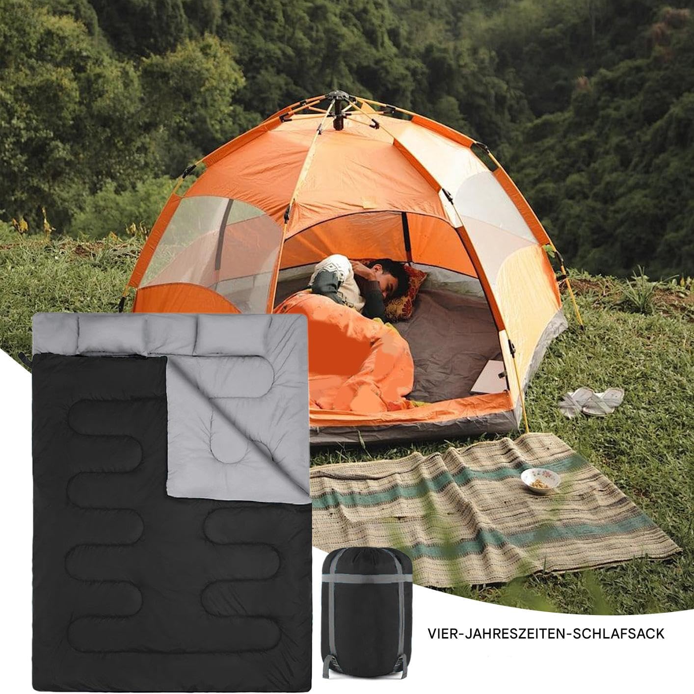Sacco a pelo – Sacco nanna per 2 persone | Coperta calda | Attrezzatura da campeggio per il campeggio | Soluzione compatta leggera per escursioni all'aperto | Inverno Estate Outdoor S