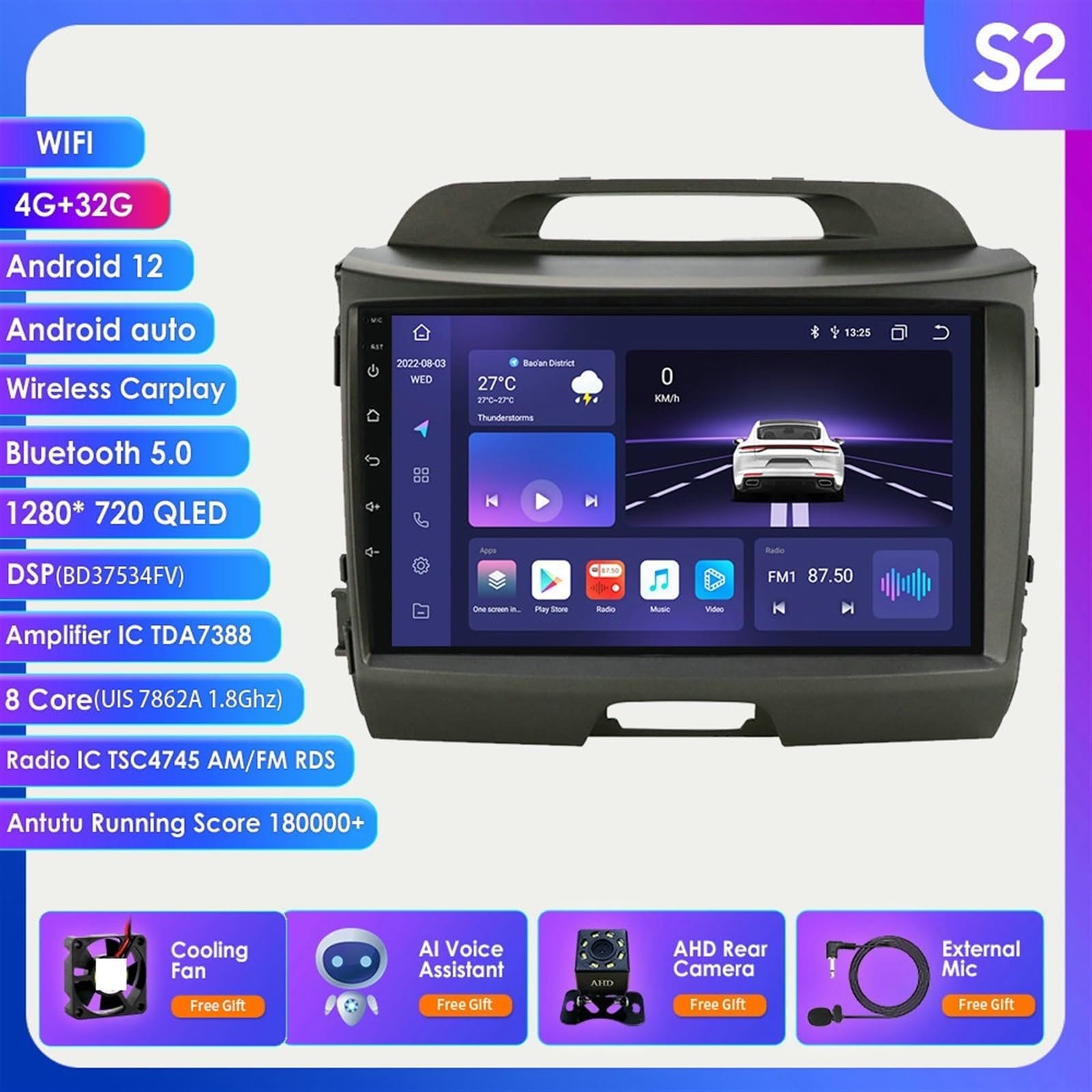 Nawigacja satelitarna Odtwarzacz Multimedialny Nawigacja GPS Samochodowe Radio Samochodowe Radioodtwarzacz Stereo(S2 AI AHDCAMERA1)