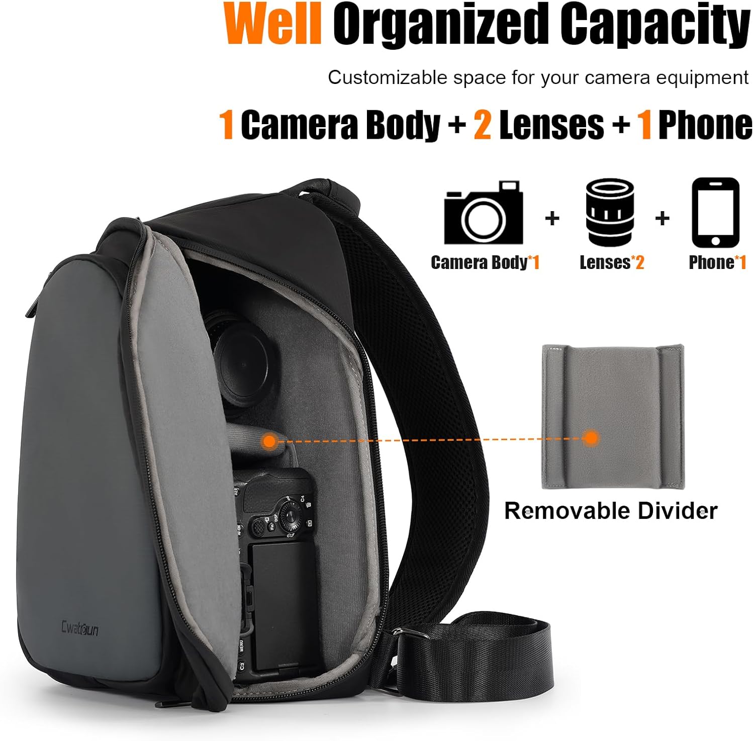 Cwatcun Camera Sling Bag Small, DSLR/SLR/Mirrorless Compact Camera Bag, Water-resistant Camera Shoulder Case Crossbody Photography Purse Compatible with Canon Nikon Sony Fuji Camera,Lens - Image 3