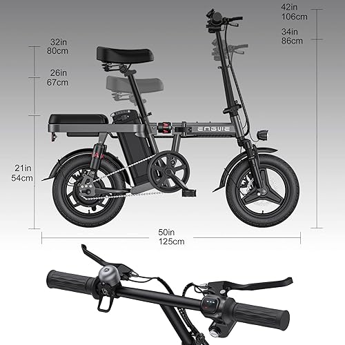 Miniatura 5 de ENGWE Mini bicicleta eléctrica T14 para adultos adolescentes, bicicleta eléctrica plegable de 14 pulgadas, motor de 600 W, rango de batería de 48 V