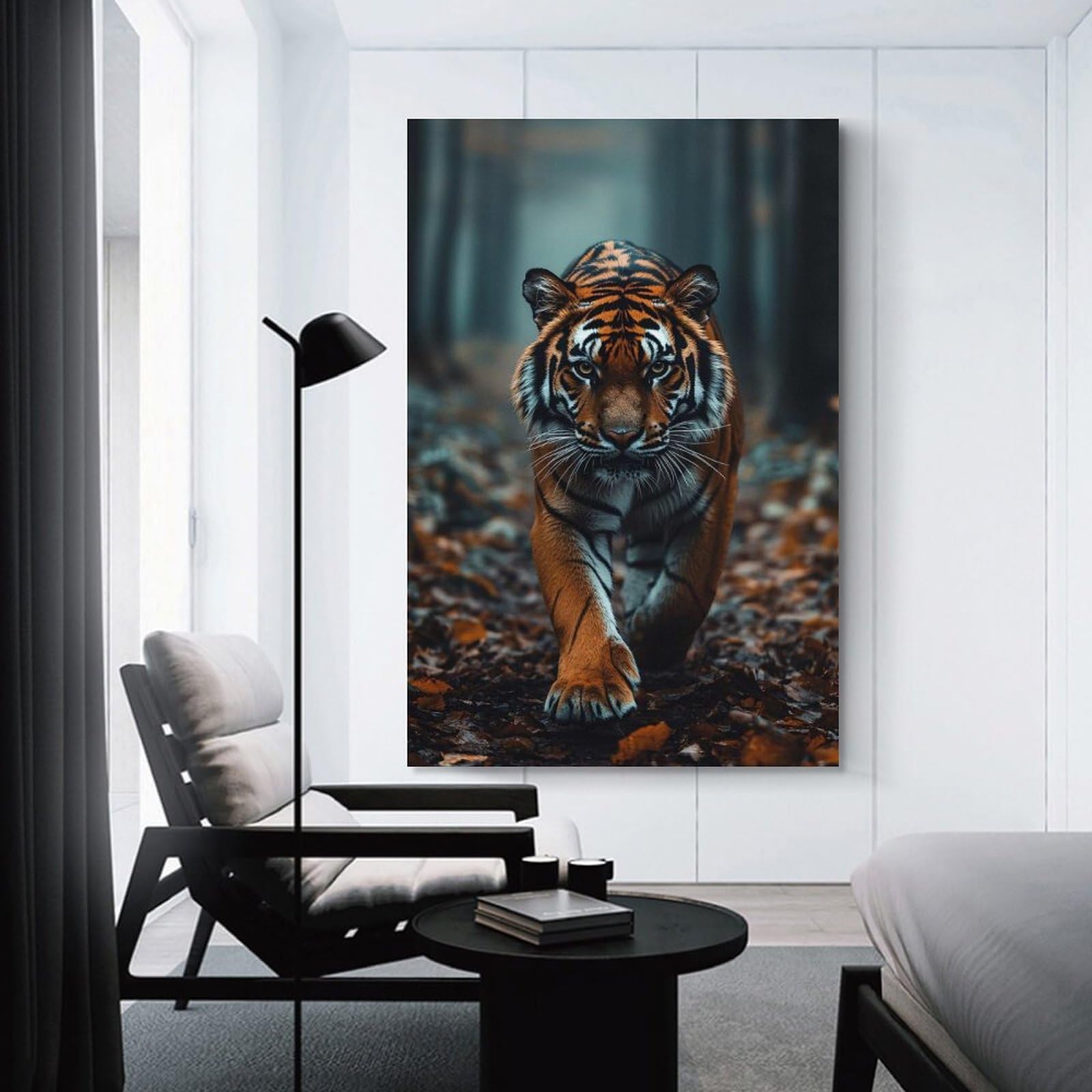Junmoney Decorative Canvas Print Tiger Walking in A Forest, 12x18inch(30x45cm), for New Homes, Bedrooms Or Workspaces, Thoughtful Wall Decor for Art Lovers