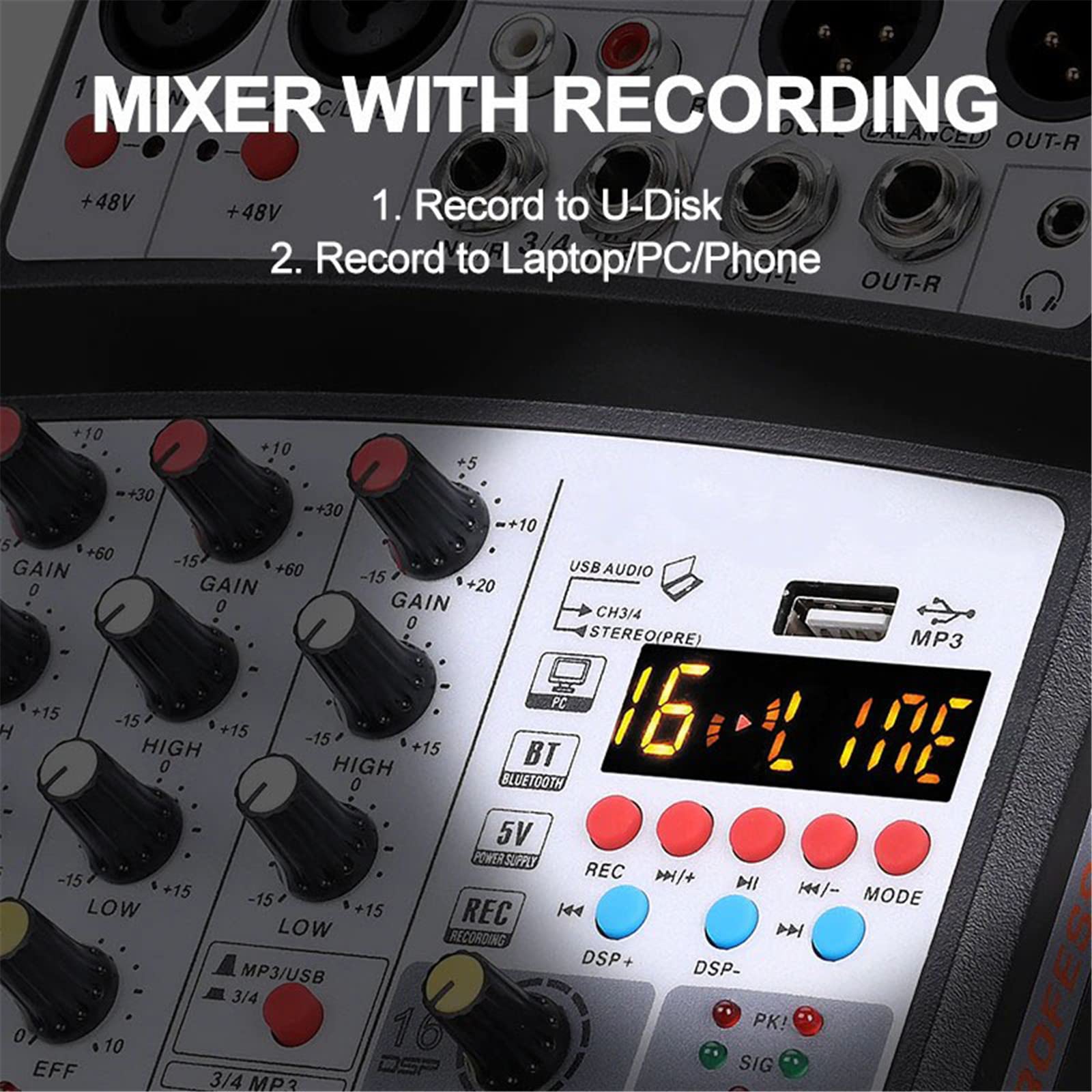 オーディオミキサー 4チャンネル 24 DSP USB サウンドカード Amazon.co.jp: プロフェッショナル ミキサー 4 チャンネル オーディオ