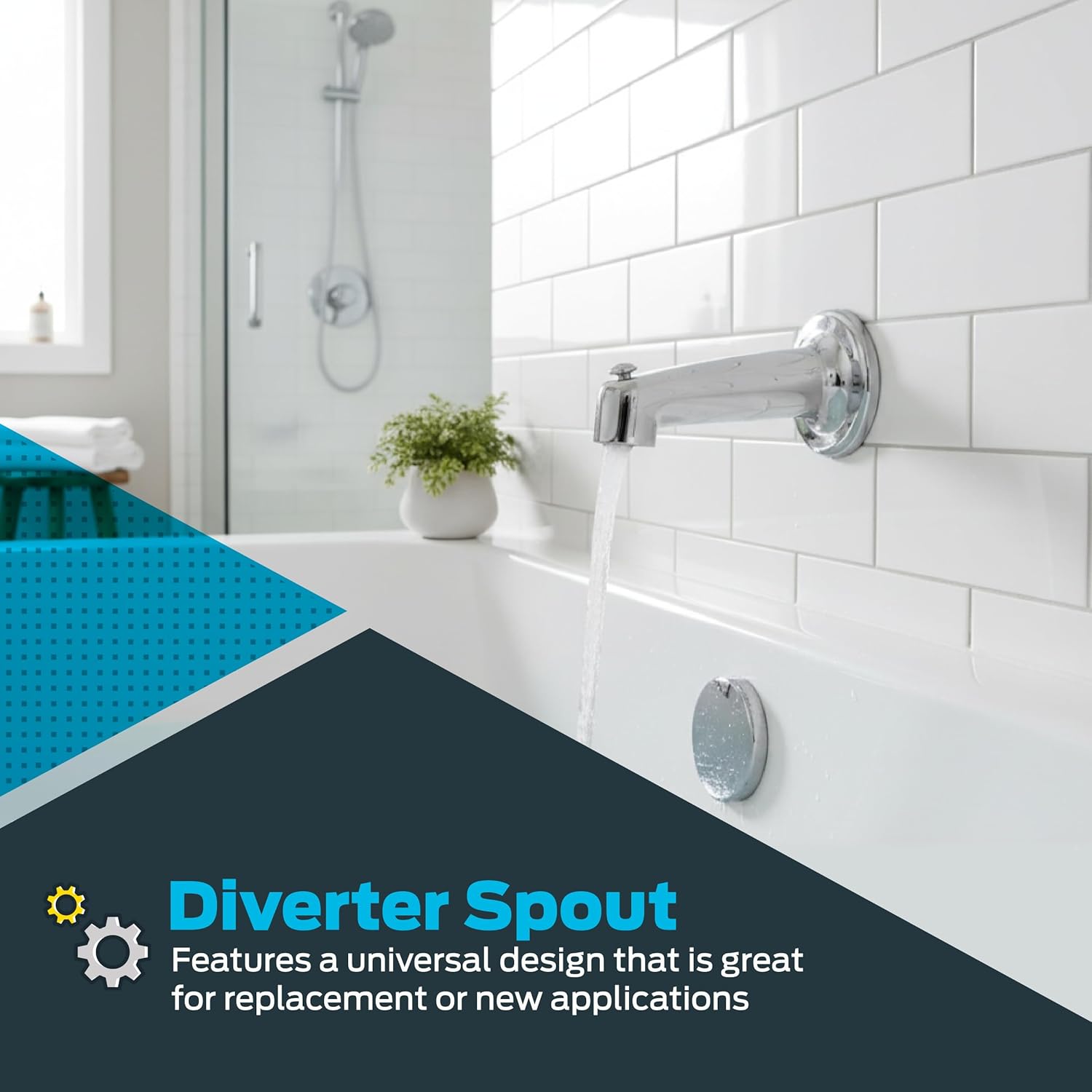 EZ-FLO 7 Inch Zinc Bath Tub Diverter Spout, 1/2 Inch IPS Inlet, Chrome, 15072