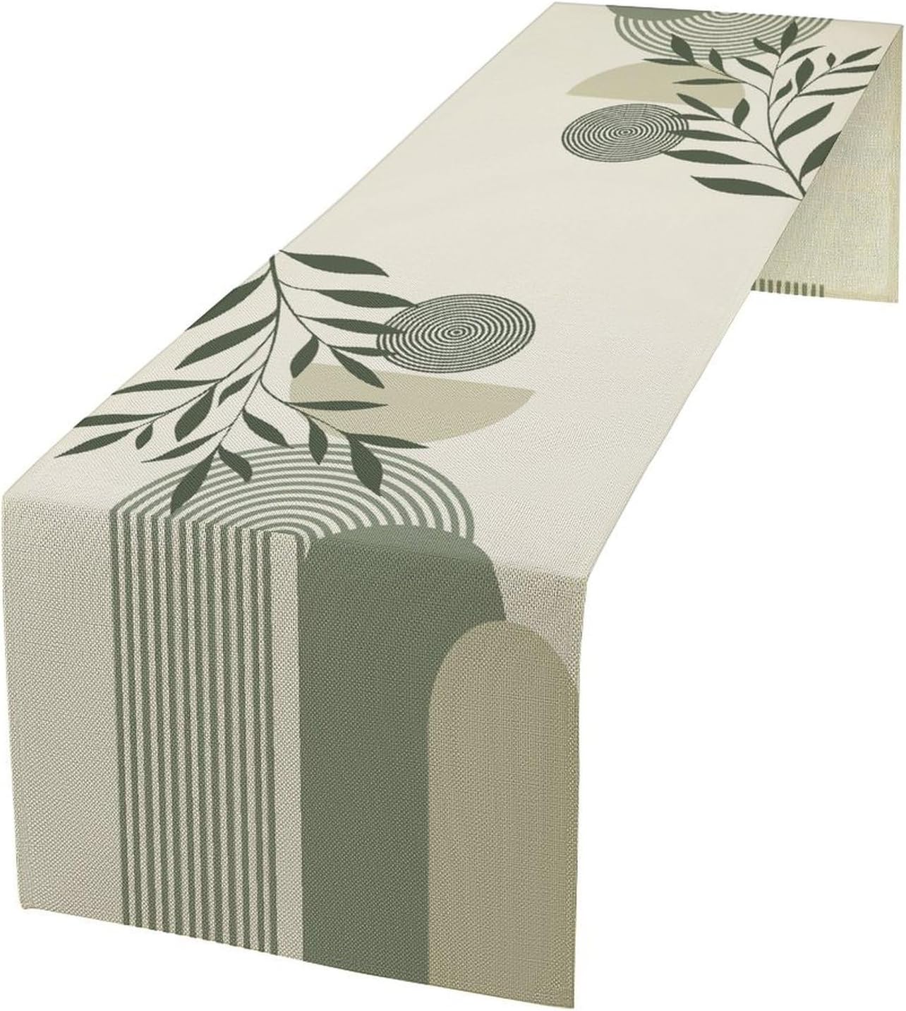 Boho Leaves Table Runner Sage Green Mid Century Modern Abstract Arch Geometric Minimalisted Spring Seasonal Dinner Runner for Farmhouse Kitchen Dining Home Holiday Party 13x120in
