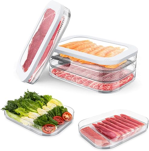 Recipiente apilable para carne de delicatessen con ranura de drenaje y tapa de silicona, recipientes de almacenamiento transparentes para