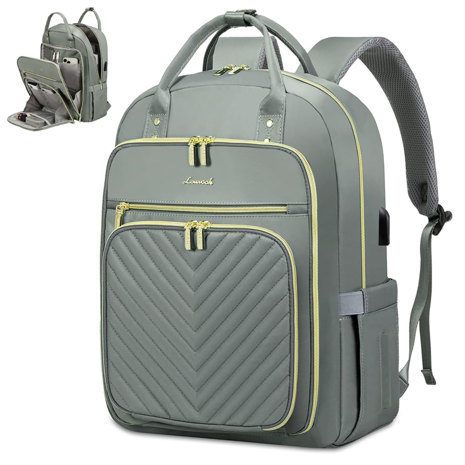 LOVEVOOK Laptop Backpack for Women, Water Resistant Travel Work Backpacks Purse Stylish Business Teacher Nurse Computer Bag with USB Charging Port,