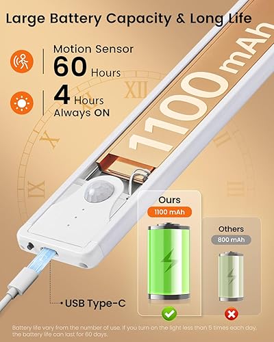 Miniatura 5 de Luces para debajo del gabinete de 8 pulgadas, 41 LED recargables con sensor de movimiento magnético, luz para interiores, brillo regulable de 6000