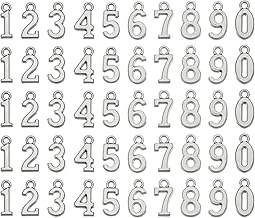 sourcing map Metal Alloy Pendant with Number 0-9 for DIY Jewellery Making, Silver, 5 Sets/50 Pieces, Metal