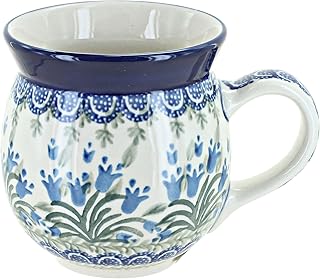 Blue Rose Polish Pottery - Blue Tulip Bouquet Bubble Mug - 16 oz - Unique Shape Mug for Coffee & Tea
