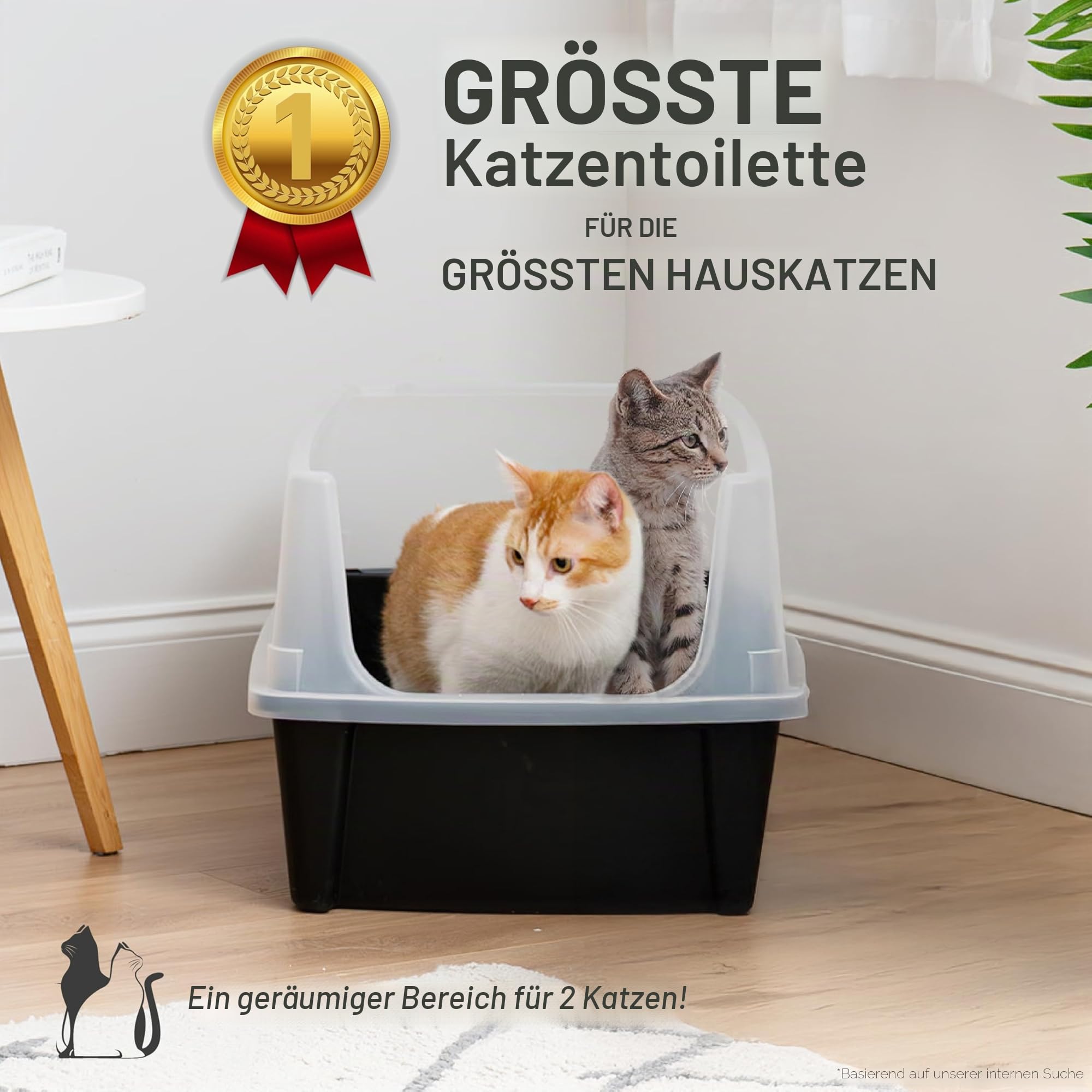 Iris Ohyama, XXL Katzenklo, Katzentoilette Hoher Rand, Schwarz, Großes Katzenklo, Abnehmbare Ränder, Auslaufschutz, Einfache Reinigung, Für Große Katzen, Zwei Katzen, Maine Coon, BPA-frei – CLH-XL
