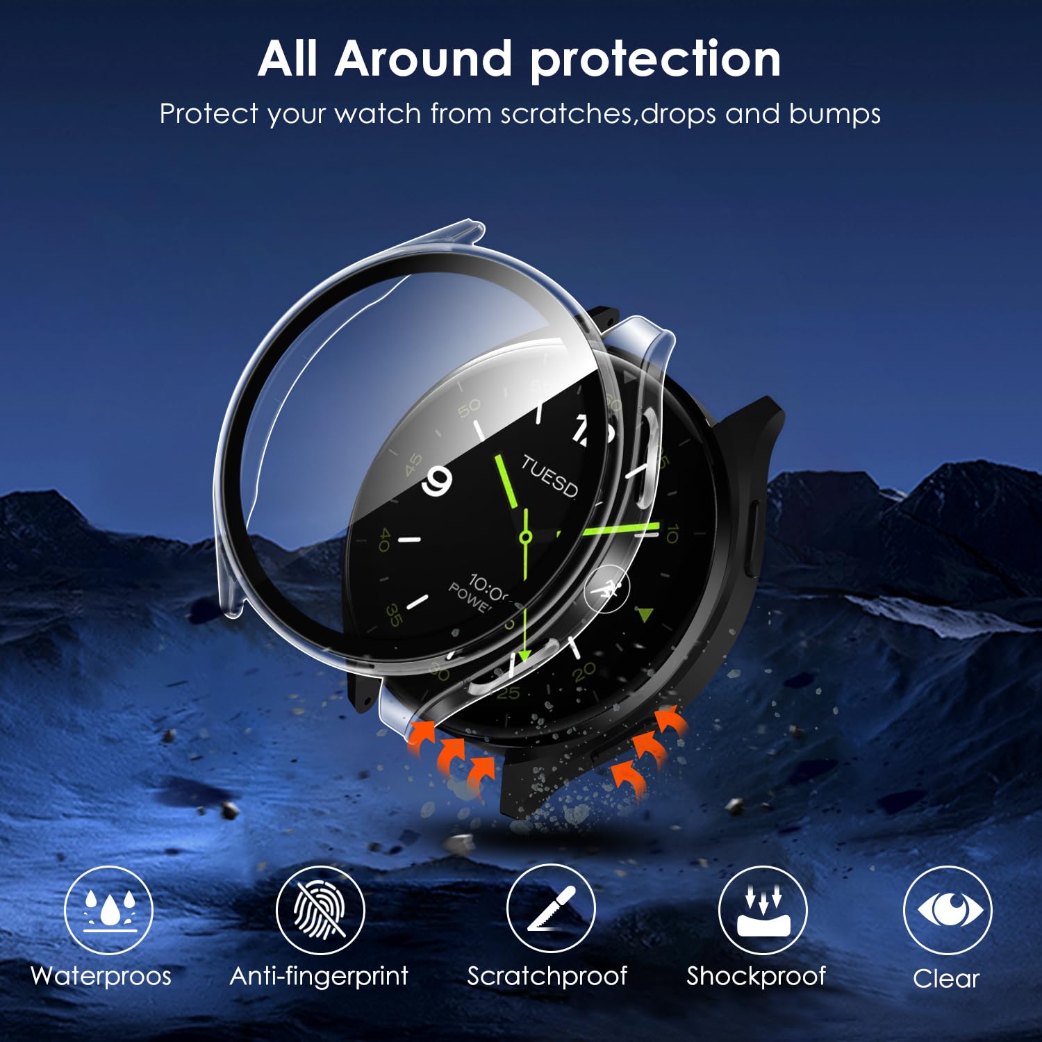 ivoler 3 szt. twarde etui PC ze szklaną ochroną ekranu do zegarka Xiaomi Watch 2, pełne pokrycie, ultracienkie, odporne na zarysowania etui ochronne, 2 przezroczyste + 1 czarny