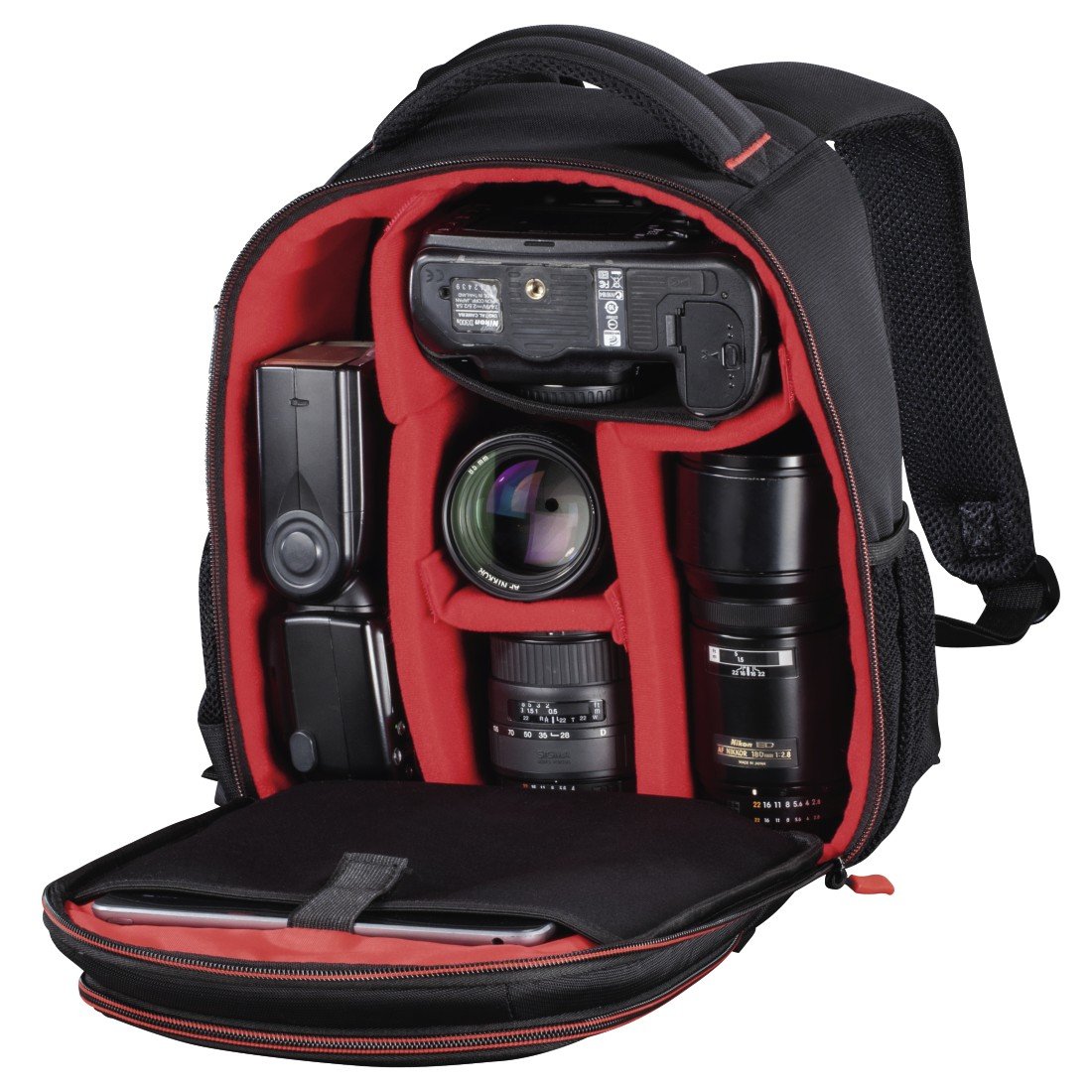 Hama Zaino per fotocamera Miami 150, nero/rosso, Nero, Viaggi