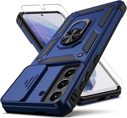 Funda para Samsung Galaxy S21, con cubierta para lente de cámara, protector de pantalla HD, grado militar anillo de montaje en coche con soporte