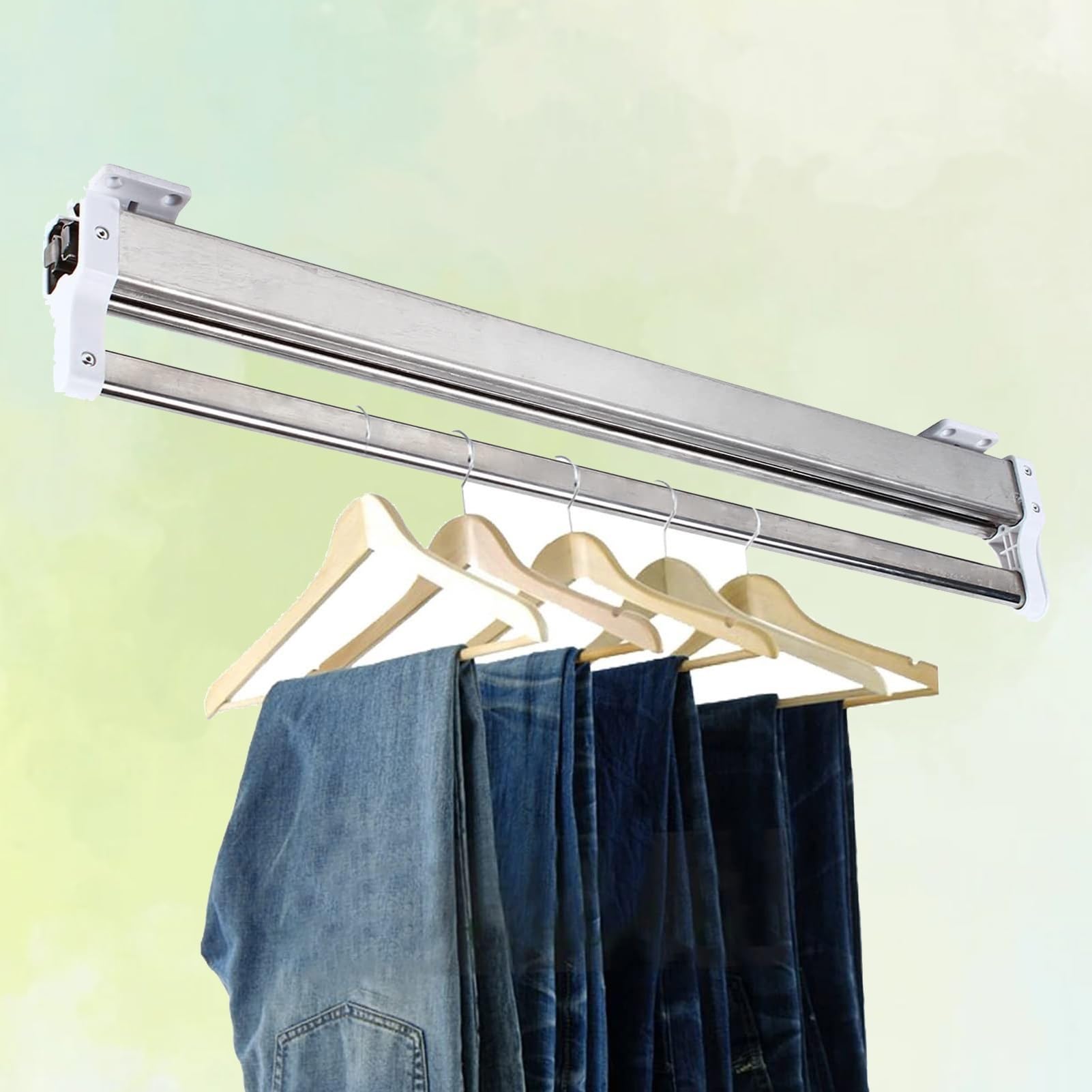 BDAYEK Wardrobe rail Heavy Duty Extendable Clothes Rail With 2 Sliding Track, Pull Out Closet Rod Adjustable 30-80cm Wardrobe Rack(550MM/21.6INCH)