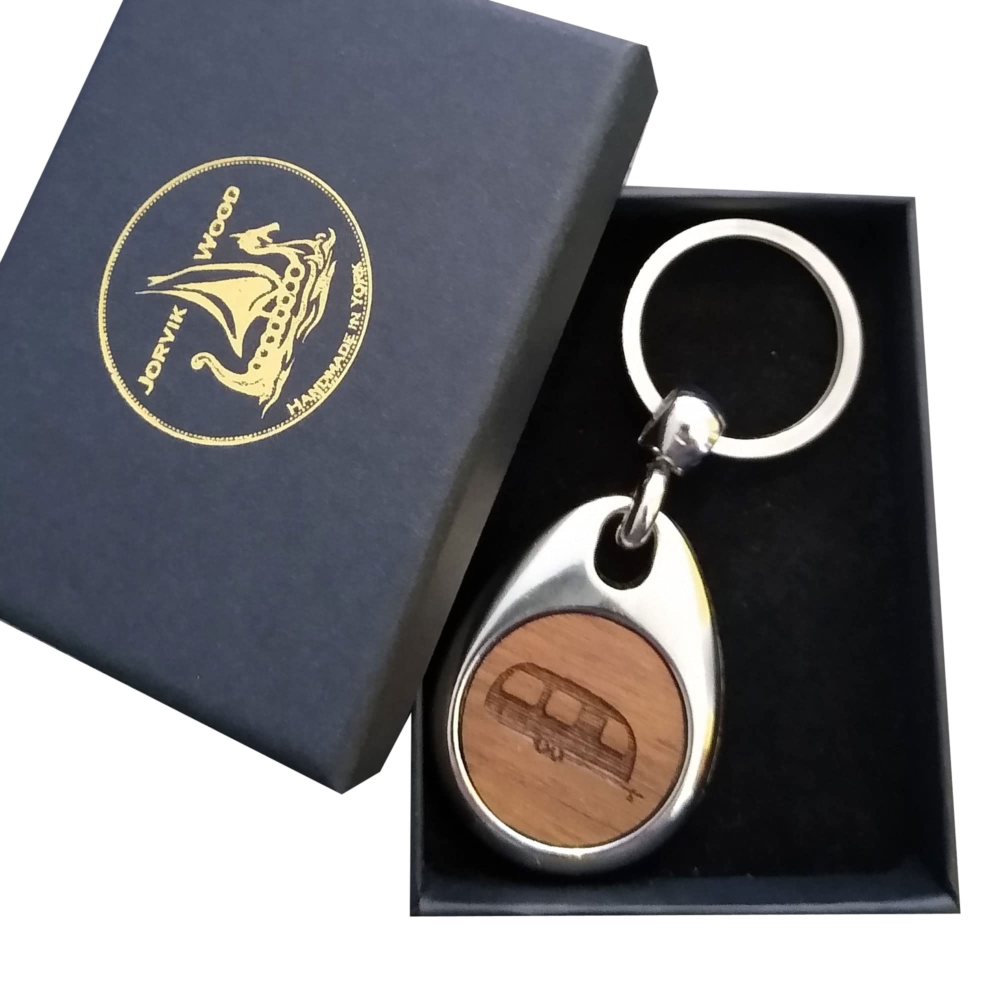 Jorvik Wood Caravan Design Wooden Keyring with Gift Box