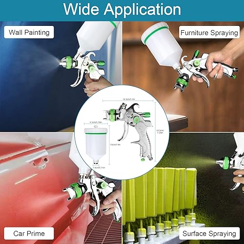 Miniatura 3 de HVLP Pistola pulverizadora de 0.055 in con boquilla reemplazable de 0.067 in 0.079 in, pistola pulverizadora de pintura de alimentación por gravedad