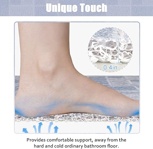 Miniatura 10 de Tapete de ducha antideslizante grande para bañera de 24 x 32 pulgadas, tapete de ducha de lufa para ducha interior, almohadilla de masaje de pies