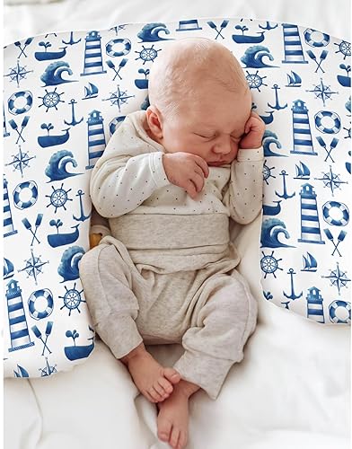 Miniatura 4 de Fundas de almohada náuticas de lactancia para bebés náuticos de color blanco marino para niño y niña, brújula, anclajes de ballena, almohada de