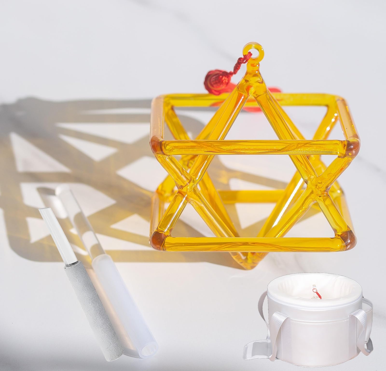 SBCGFY Yellow Quartz Crystal Singing Pyramid Mokaba Merkaba For Sound Therapy Meditation Yoga Percussion Pyramid Healing Musical Instrument,7 inch+bag
