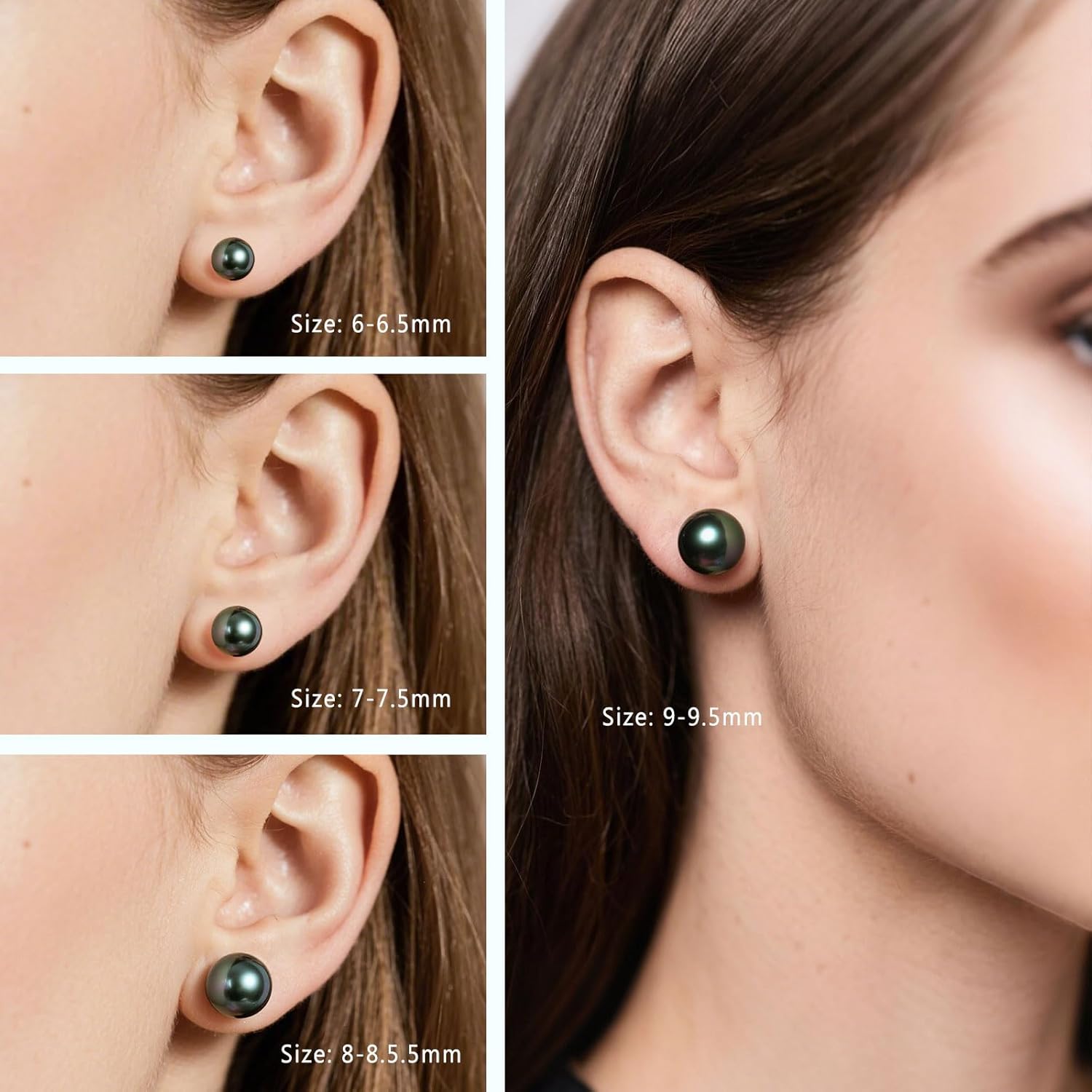 Black Pearl Stud Earrings, Akoya Cultured Pearl in 925 Sterling Silver, Hypoallergenic & Security Screw Backing, Jewelry Gifts for Women, 8-8.5mm