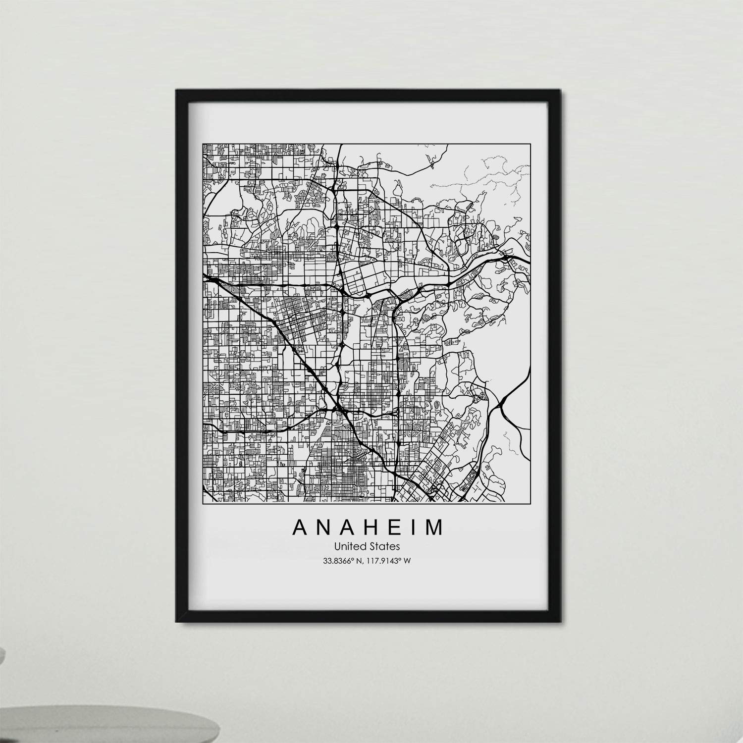 Nacnic Poster with map of Anaheim. US film with images of maps and roads of major US cities. A3 size