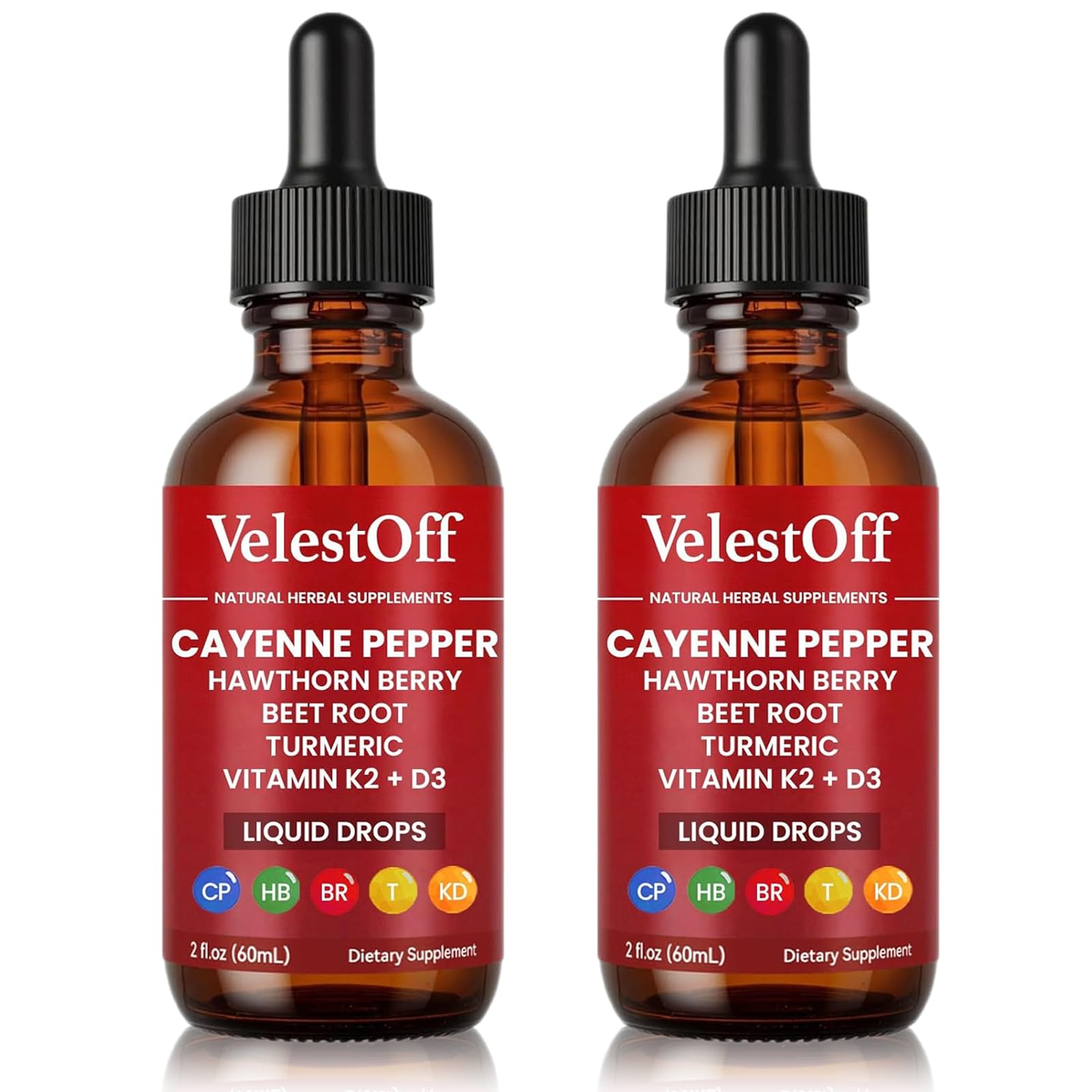 Velestoff Cayenne Pepper Drops, Cayenne Circulation Blend with Hawthorn Beet Root Turmeric Vitamin K2 D3 - Vegan, Non-GMO - 2FL.OZ (2 PCS)