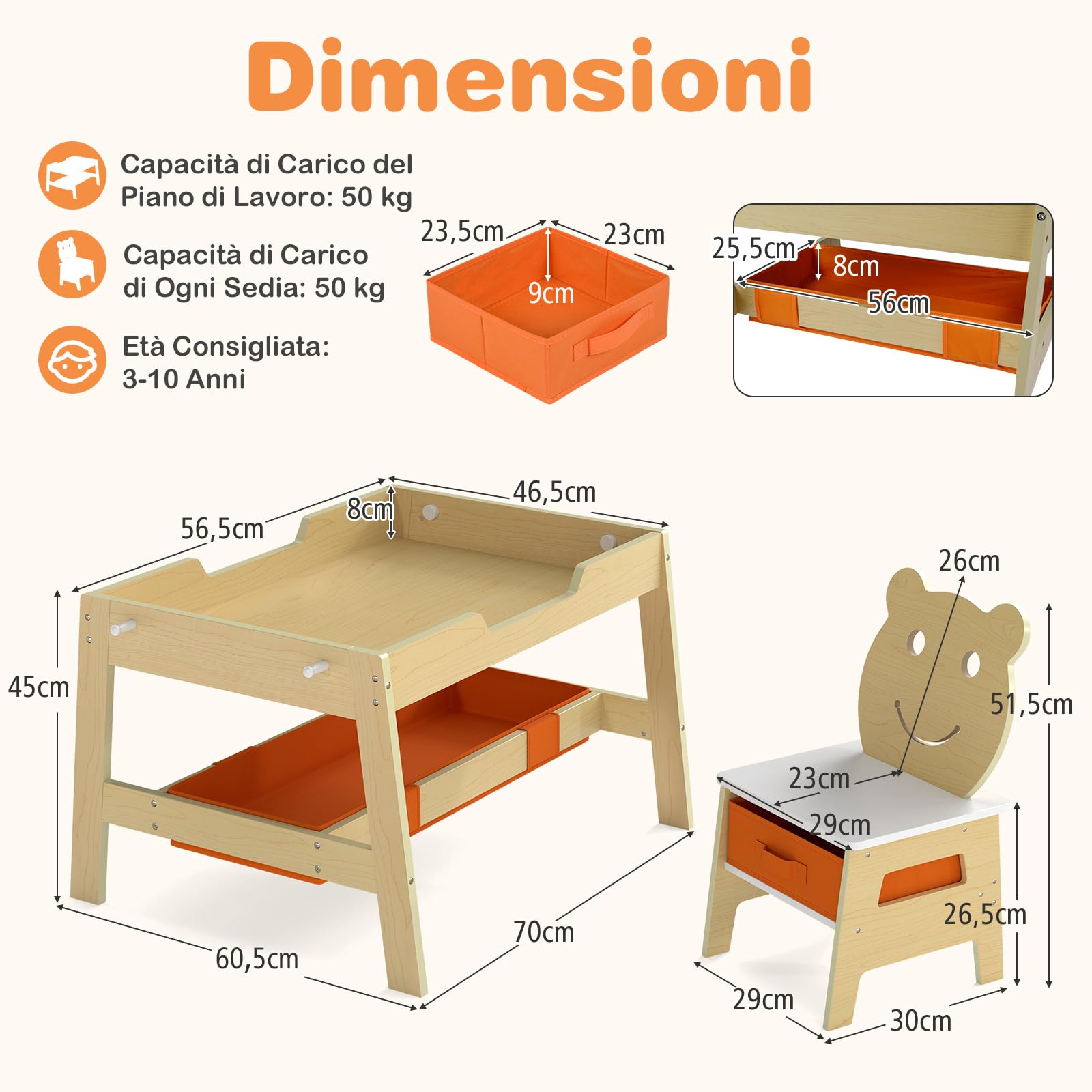 COSTWAY 5 in 1 Set Tavolino e Sedie per Bambini a Tema di Orso, Naturale