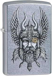 Windproof Lighter - Viking Norse God - Silver - Street Chrome Finish - Colour Image - Refillable - Reusable - Gift Box - Made in USA