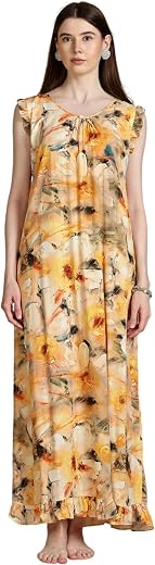 9shines Label Premium Rayon Sleeveless Nighty for Women with Floral Print | Soft Ankle Length Nightdress for Women (Rayon ...
