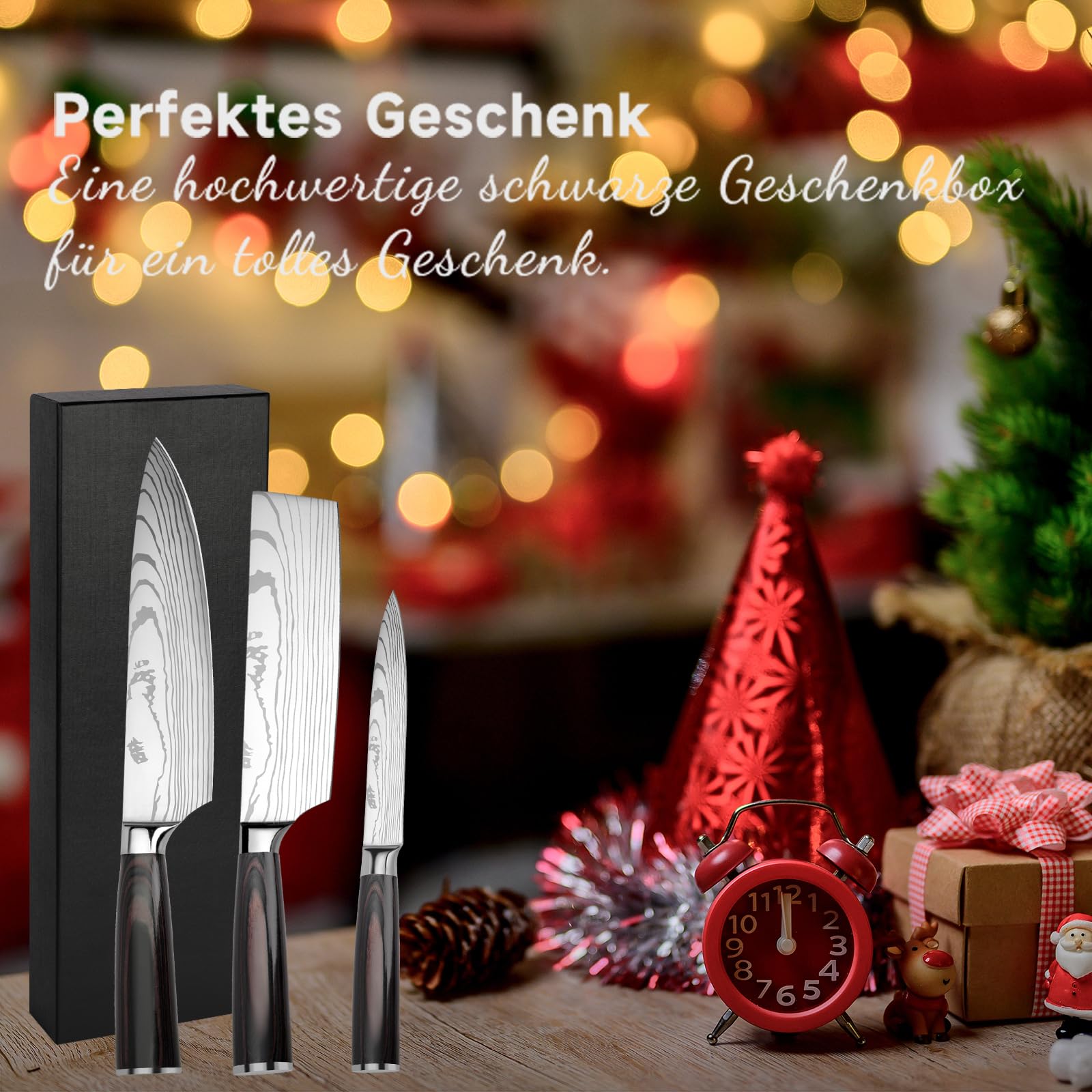 Messerset 3-tlg Küchenmesser Set aus Hochwertigem Carbon Edelstahl, Profi Messer Set mit Chefmesser Hackmesser Allzweckmesser, Präzises Schneiden – Geschenk für Kochbegeisterte – Geschenkverpackung