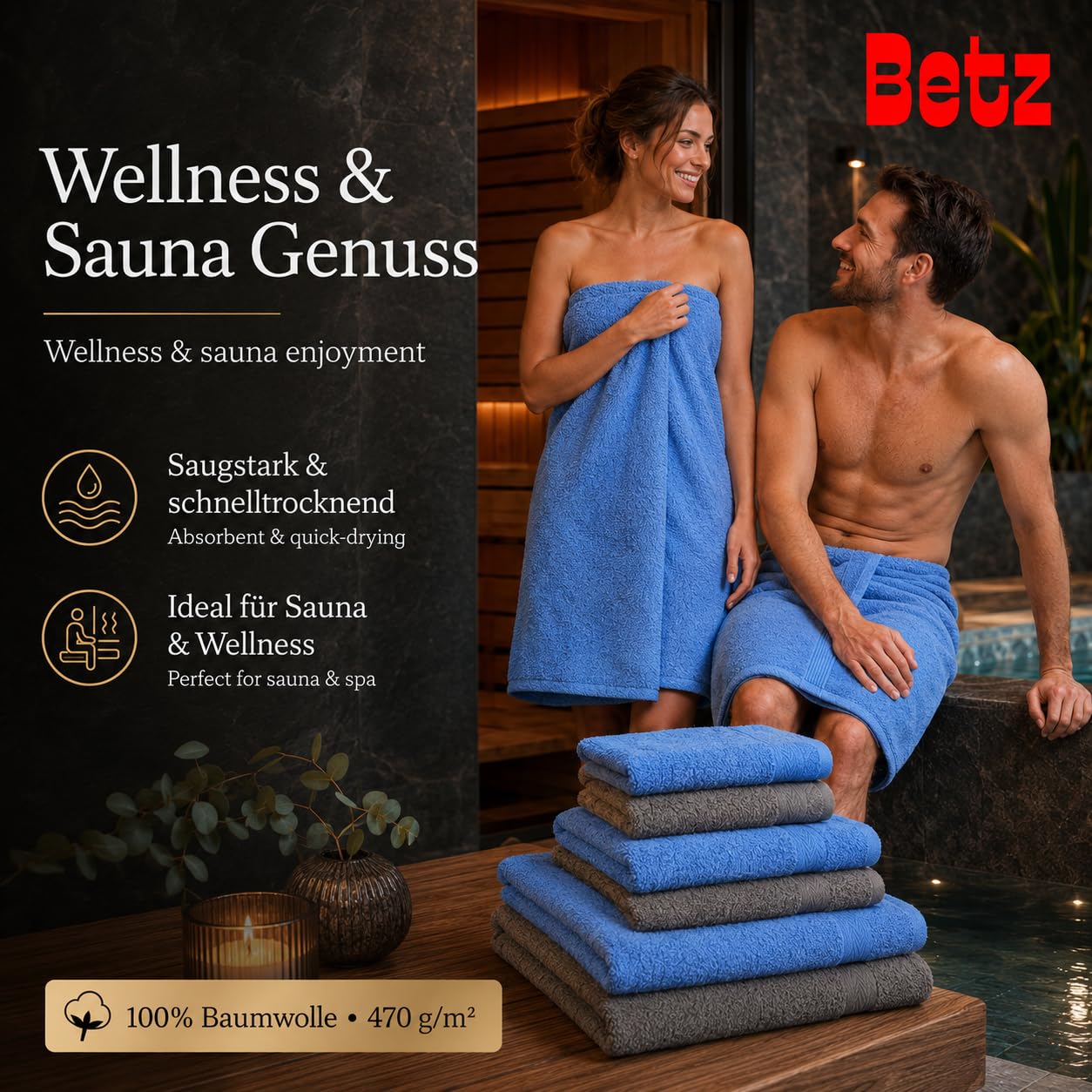 Betz 10-częściowy zestaw ręczników premium 100% bawełna 2 ręczniki kąpielowe 4 ręczniki do rąk 2 ręczniki dla gości 2 rękawice do mycia kolor jasnoniebieski antracyt
