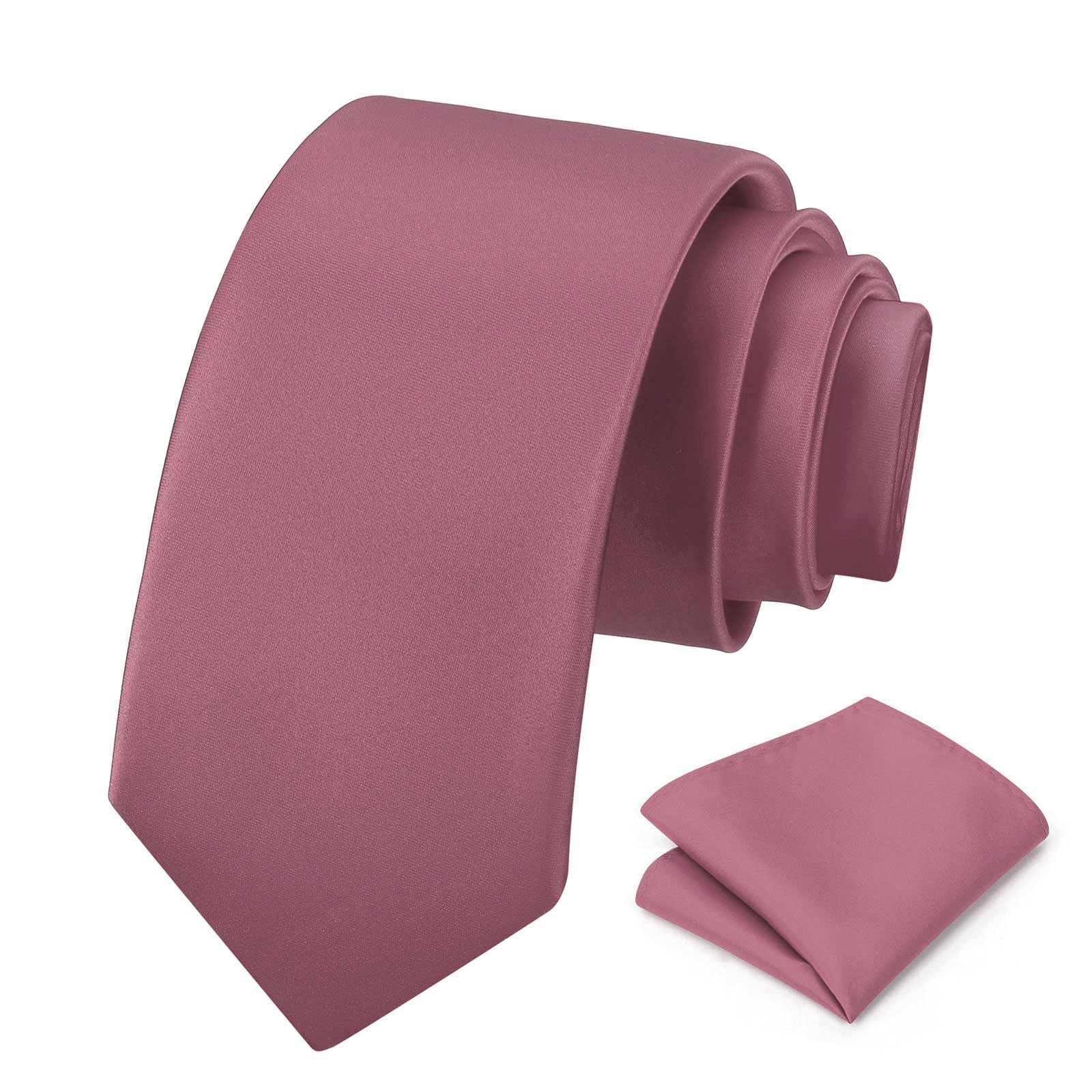 PenSee Men's Tie Set Solid Pure Color 3.15" (8CM) Classic Formal Plain Necktie and Pocket Square Set For Men
