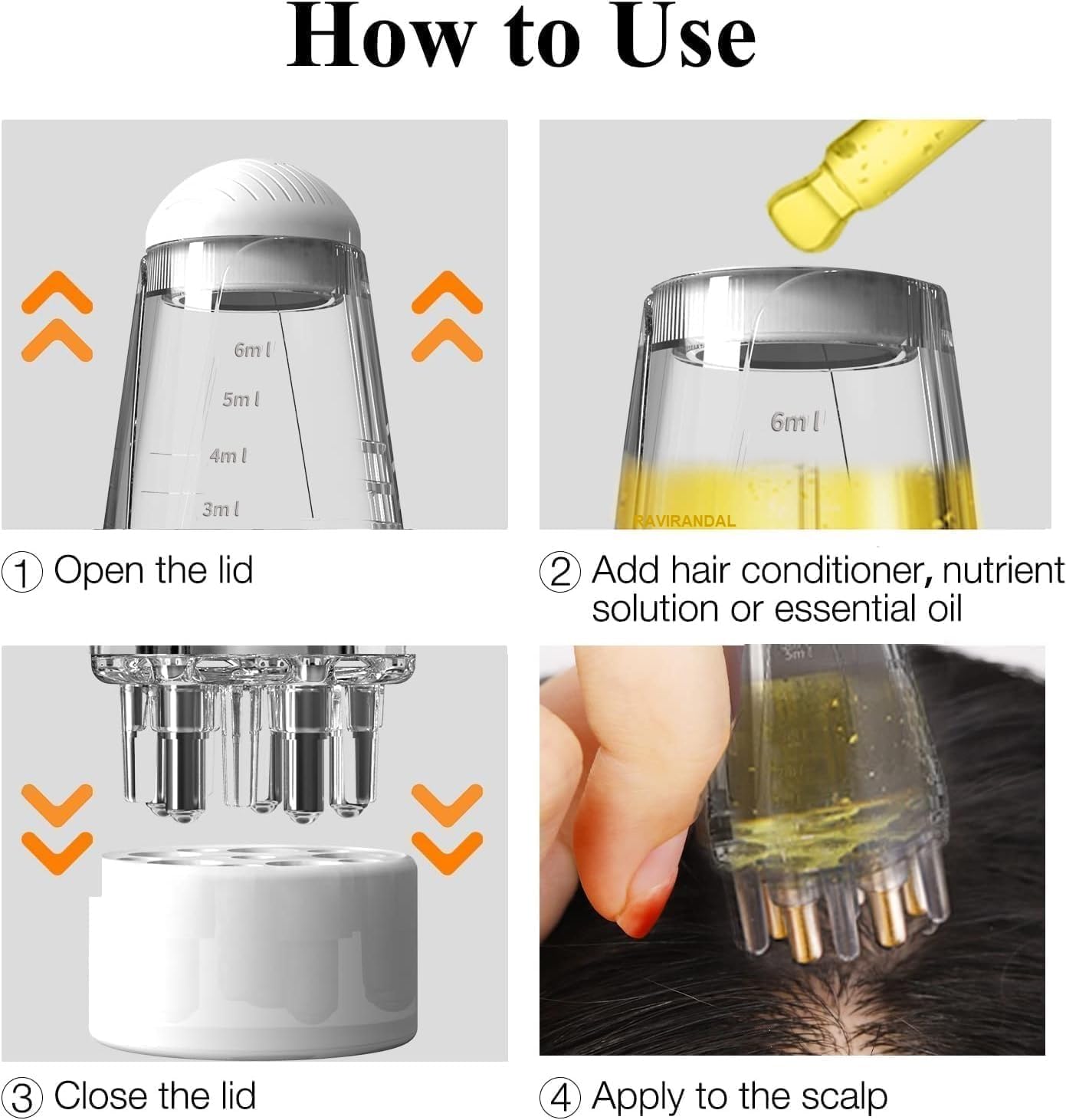 RAVIRANDAL Hair Oil Applicator Bottle Hair Root Oil Applicator Comb, Roller Ball Mini Portable Hair Oil Massage Comb For Scalp Hair Growth Suitable For Various Liquids 2