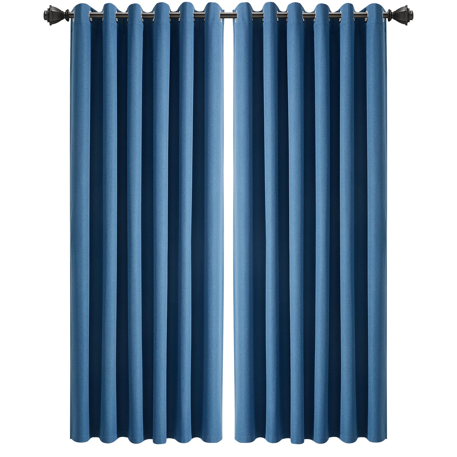 INSPIRE HOMEWARE 100% Blackout Eyelet Linen Curtains for Bedroom 90x90 Inch Drop Thermal Insulated & Super soft Ring Top Blue Curtain 2 Panel with Matching Tie Backs