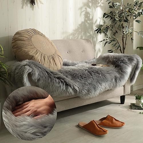 Vista 92 de HUAHOO Alfombra de oveja auténtica de alta calidad, piel de oveja australiana, esponjosa, de lujo, natural, de piel de cordero esponjosa