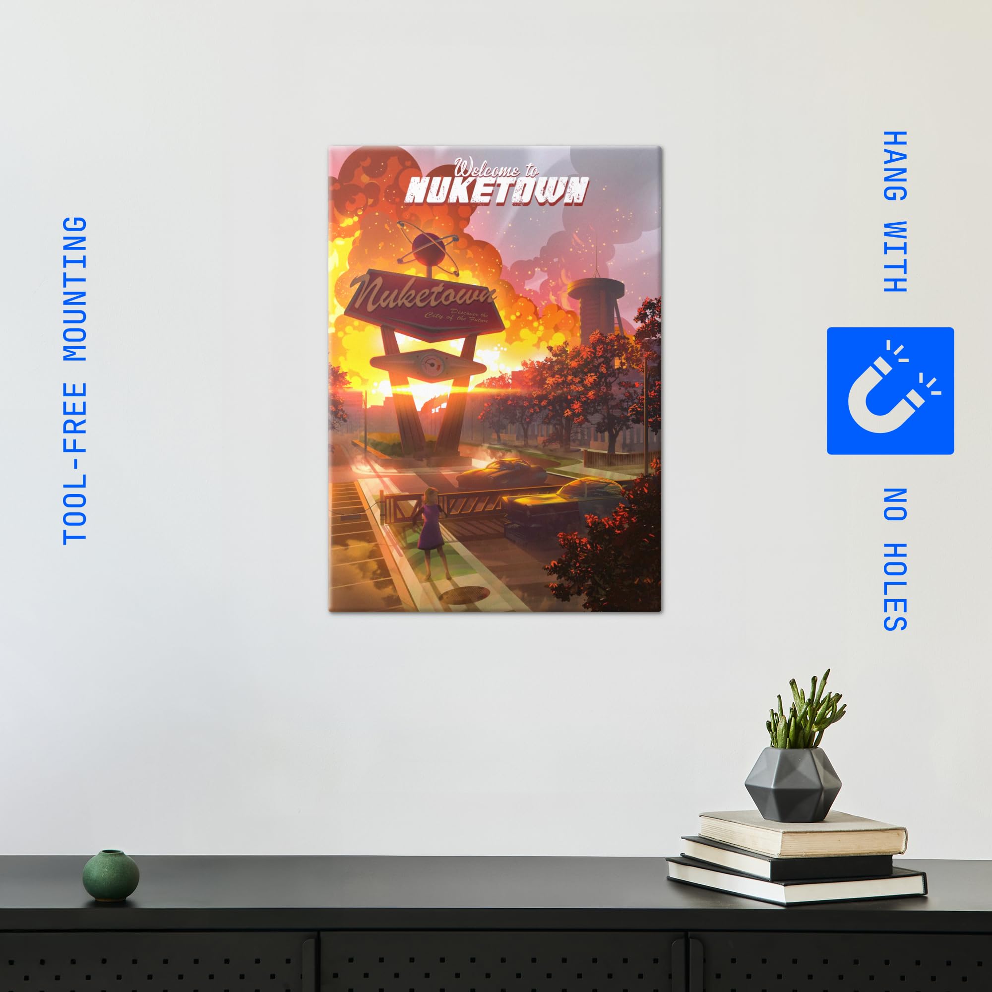 Displate Metall poster Call of Duty Welcome to Nuketown Wandkunst Größe M | Bild Plakate für Schlafzimmer Dekor, Geschenke. Magnetische Befestigung Wandposter, Wanddeko. Metall Wandkunst.
