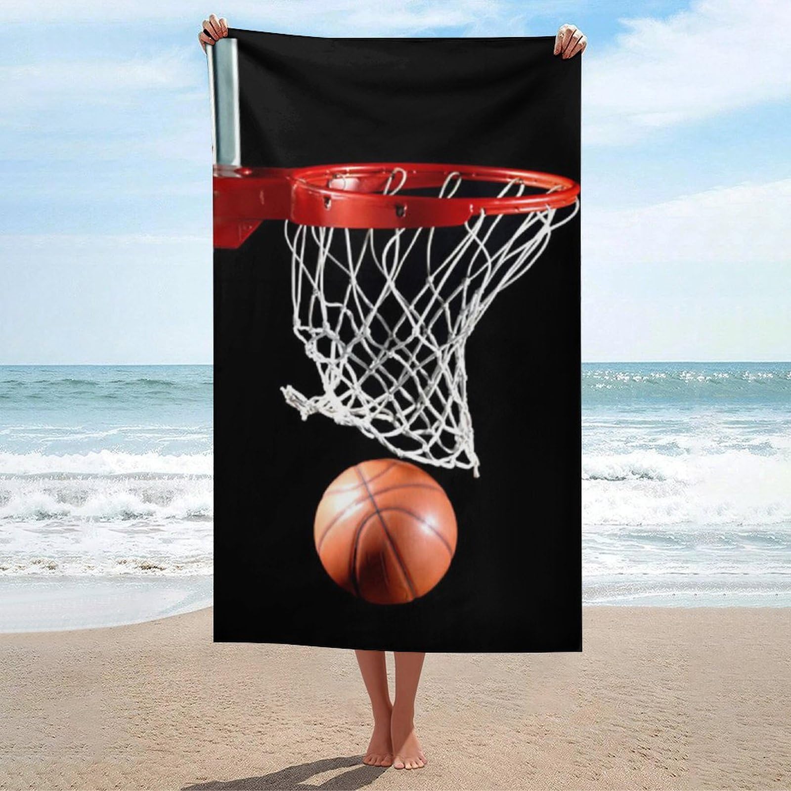 LEDFCVSU Beach Towel, Basketball Bath Towel, Absorbent Towel for Swimming, Sports, Travel